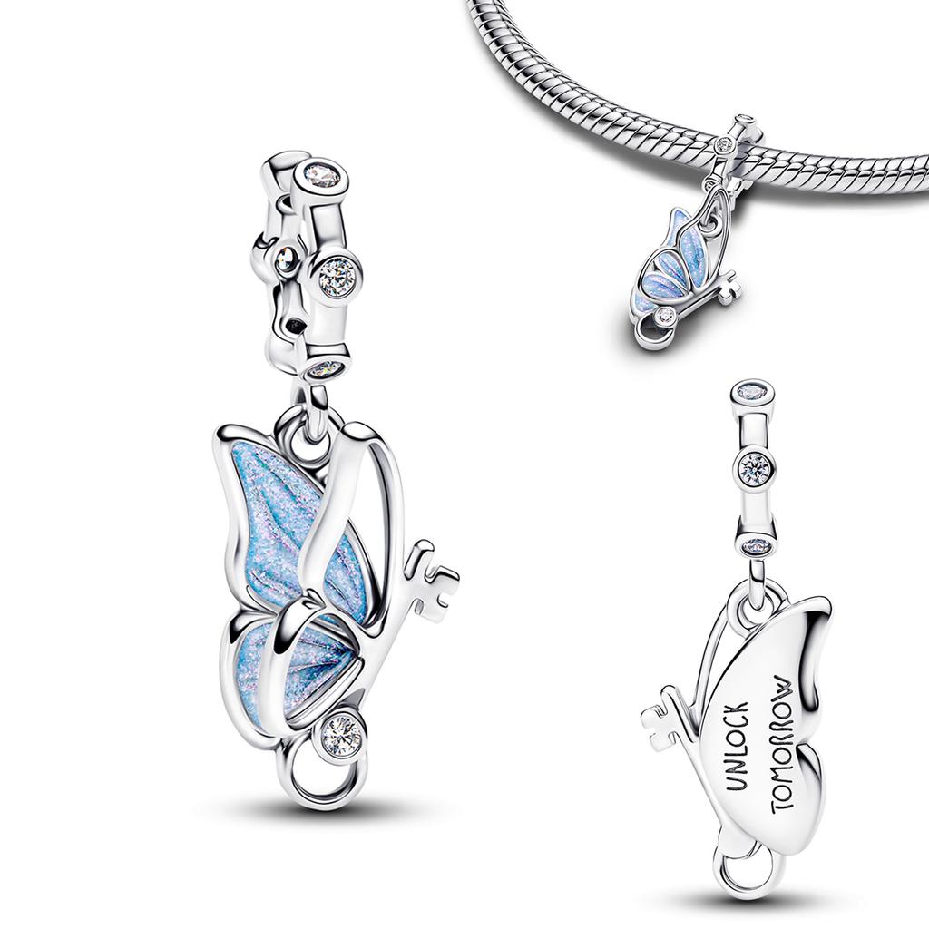 Новые Оригинальные Медные Синие Шармы Луна Бабочка Хрустальный Шар Бусины Подвески Подходят для Браслета Ожерелья DIY Ювелирный Подарок