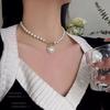 New super fairy temperament imitation pearl love necklace in Japan and South Korea, cold wind, sweet and simple OT buckle collarbone chain woman