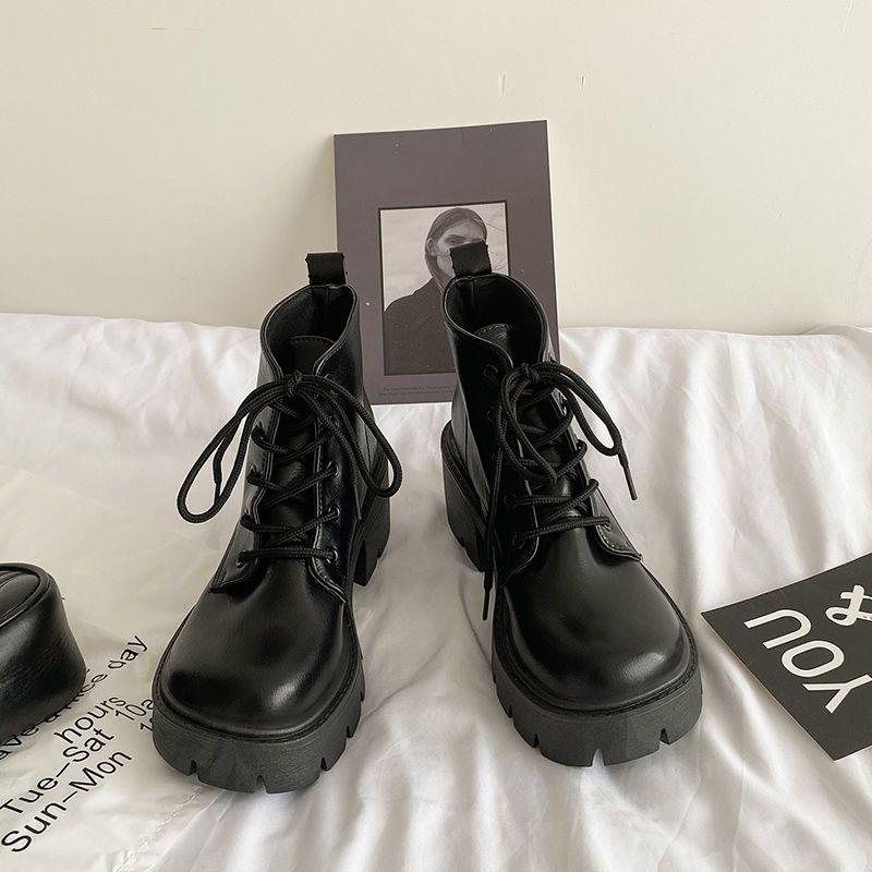 Обувь Ботильоны на платформе Ботинки на шнуровке Короткие армейские туфли для женщин Черные женские ботильоны со шнурками в стиле панк Массивные байкерские ботинки Распродажа