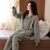 Пижама из воздушного хлопка женская из чистого хлопка осенне-зимняя утолщенная теплая с промежуточным слоем большого размера можно носить как домашнюю одежду