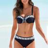 Bikini Push Up Women Swimsuit Striped Patchwork Plus Size Swimwear Female Bandage Bikinis Set Bathing Suit Women