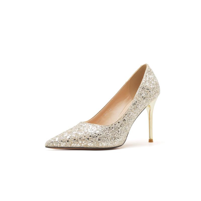 Летние новые женские туфли-одиночки, сексуальные блестки, тонкие каблуки, заостренные, с неглубоким носком, классические туфли для банкета