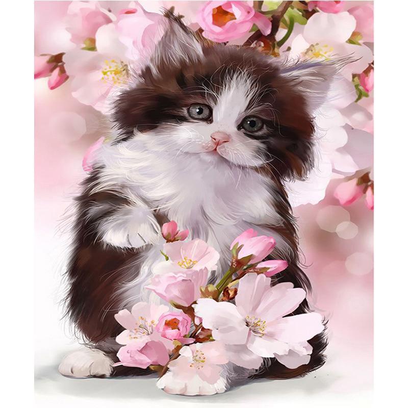 Полный 5D Diy Алмазная картина Кошка и цветок Алмазная вышивка Крестом Домашний декор Подарок ручной работы
