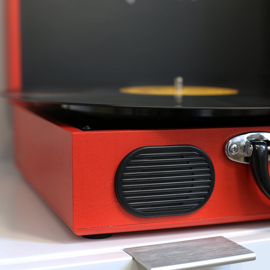 ION Audio Portable record suitcase runs on Vinyl red player, type, built-in speaker, portable, batteries, Transport,