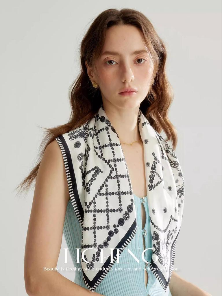 Yang Caiyu Style Striped Silk Square Scarf - Summer Sunscreen Accessory & Headband