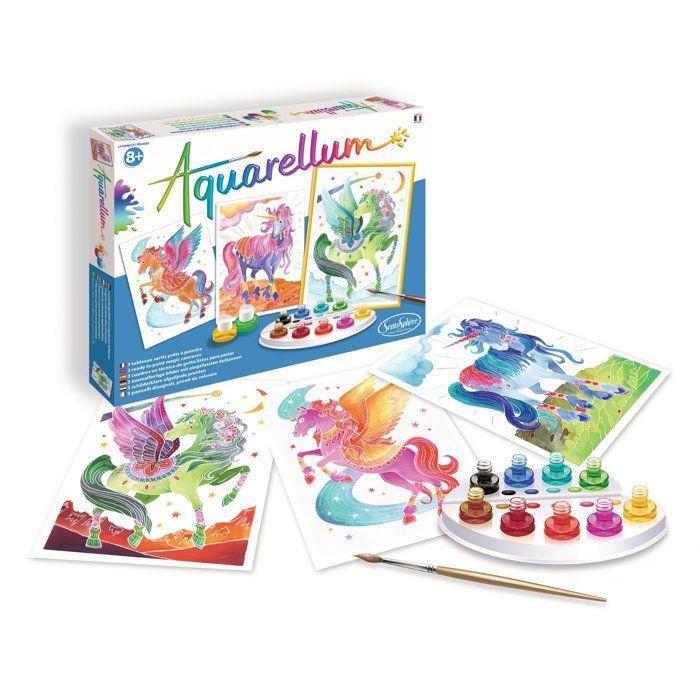 Peinture aquerelle - SENTOSPHERE - Aquarellum - Licornes et Pégases - 9 couleurs - Sertissage sur papier Vélin - Des 7 ans