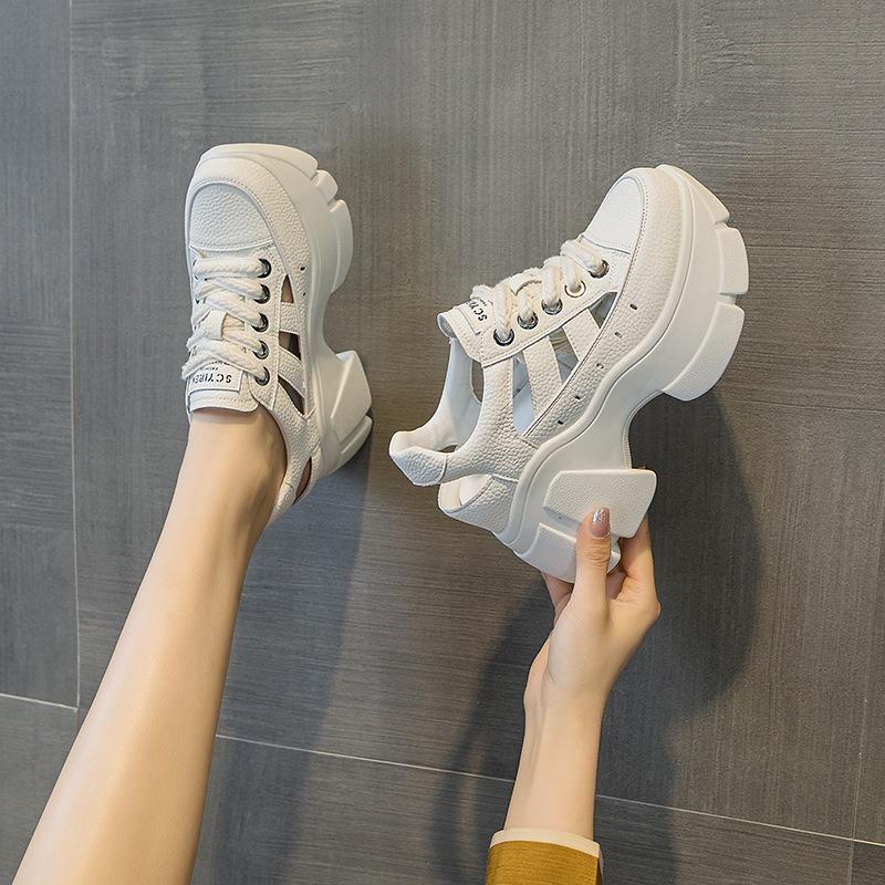 Туфли на толстой подошве с эффектом попсового увеличения внутренней высоты повседневные маленькие кожаные туфли сандалии