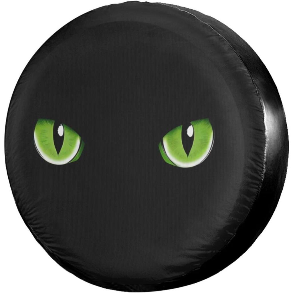 Black Cat Eyes Spare Tire Cover Polyester Waterproof UV Protector for SUV Truck