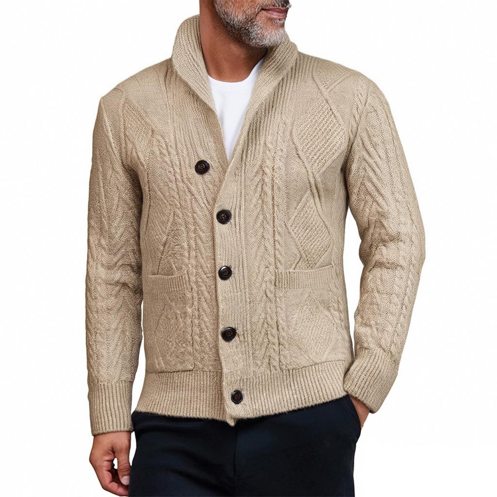 Men's Solid-Color Slim-Fit Thickened Cable-Knit New Cardigan Coat