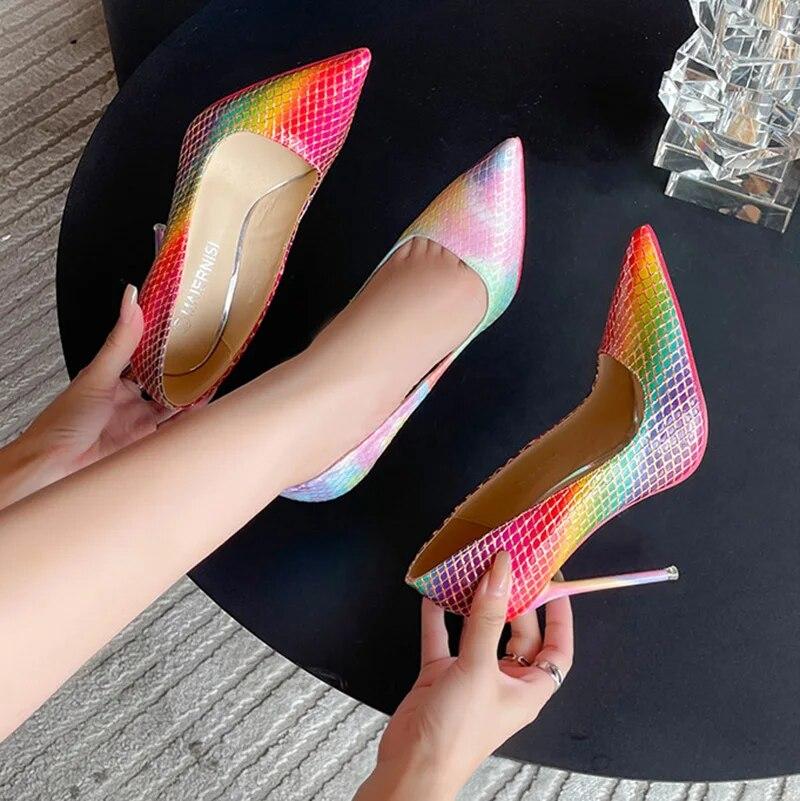 Women Plus Size Sexy Nightclub Halo Color Catwalk Fashion Wedding and Working Shoes 11cm Heel WZ