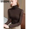 Korean High Neck Stretchy Mesh Bottoming Shirts Women's Spring and Autumn Simple Solid Long Sleeve Slim T-Shirts