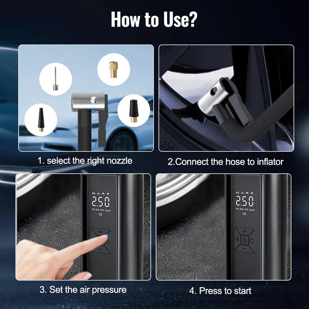 Air Pump LCD Display With LED Light 150PSI 120W Tire Inflator Air Compressor Portable Tire Pressure Gauge Wireless Digital