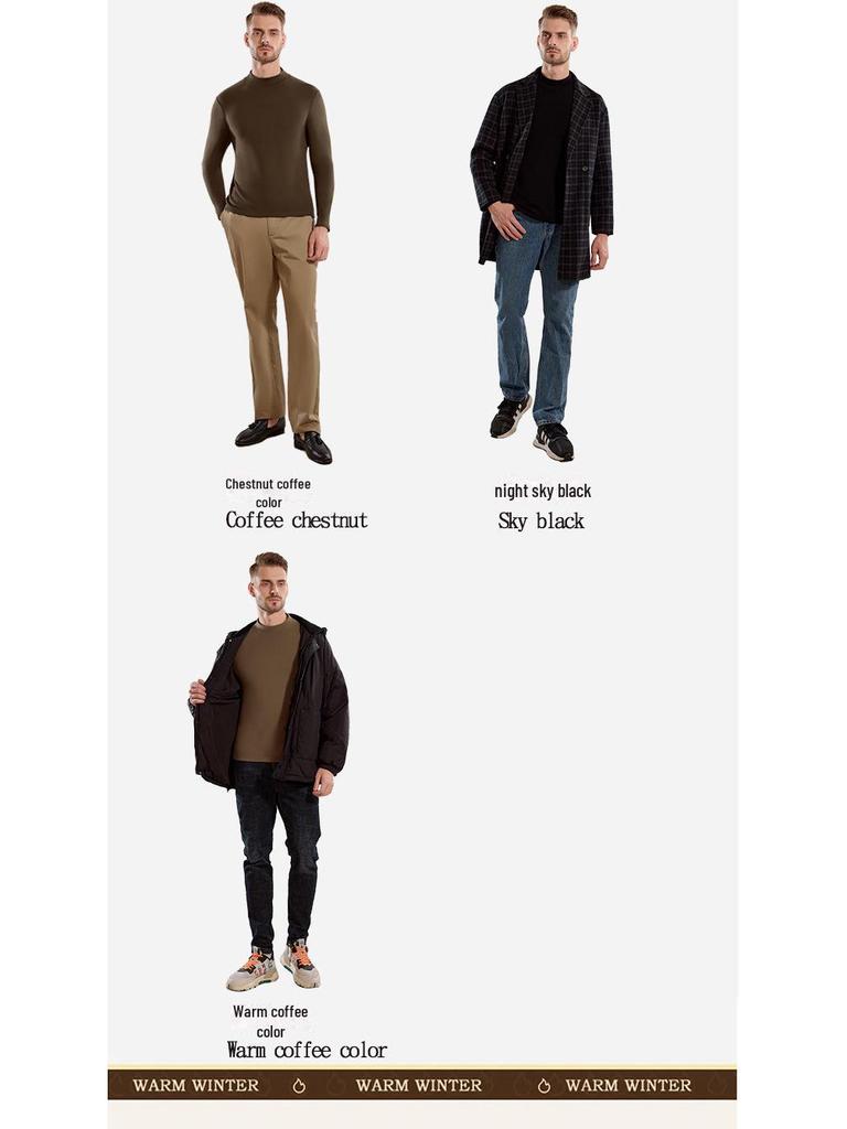 Мужской термотоп из немецкого кашемира с полувысоким воротником - антибактериальный, теплый, можно носить как рубашку с длинным рукавом