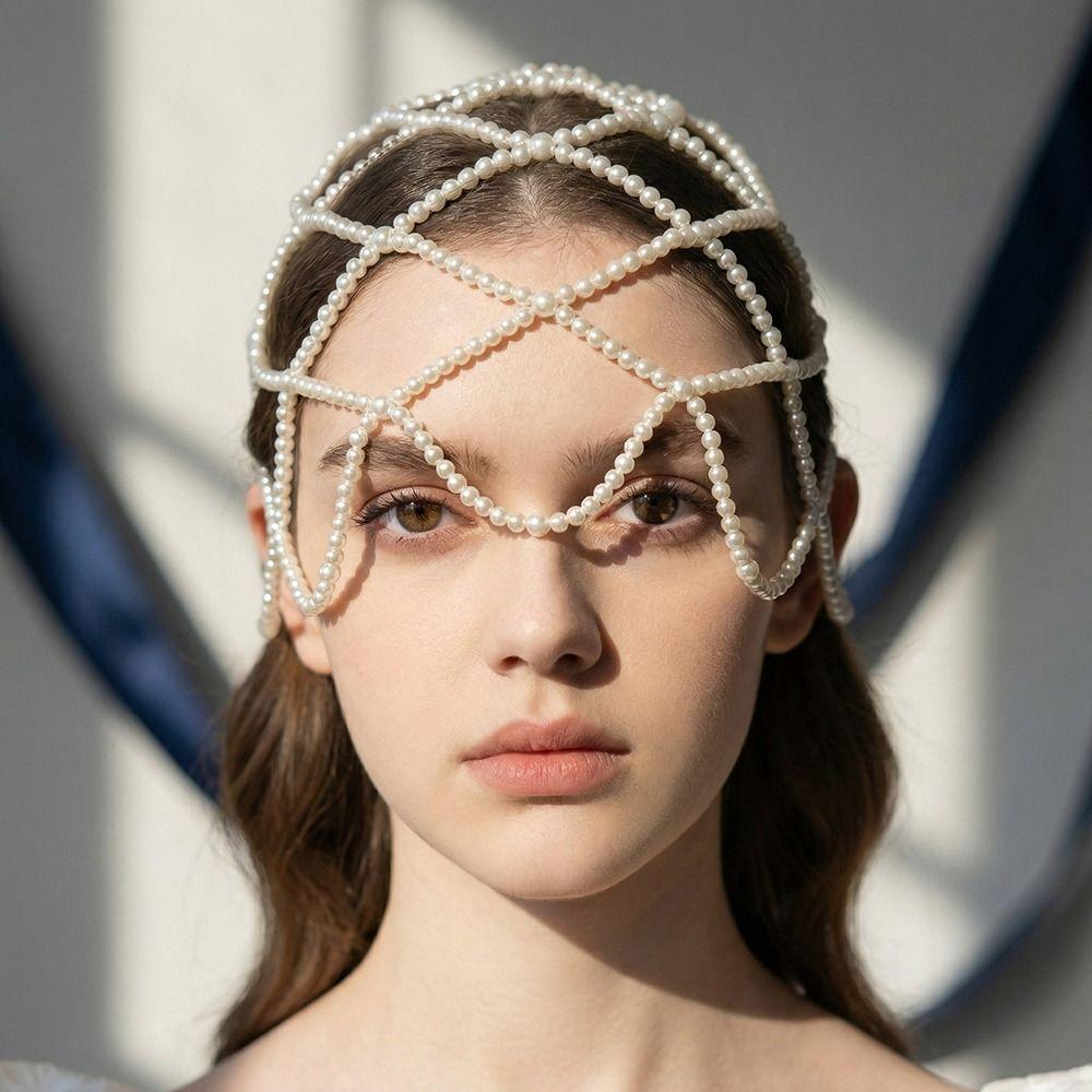 Hand-Made Mesh Hair Accessories Pearls Weave Pearl Headpiece Wedding Accessories