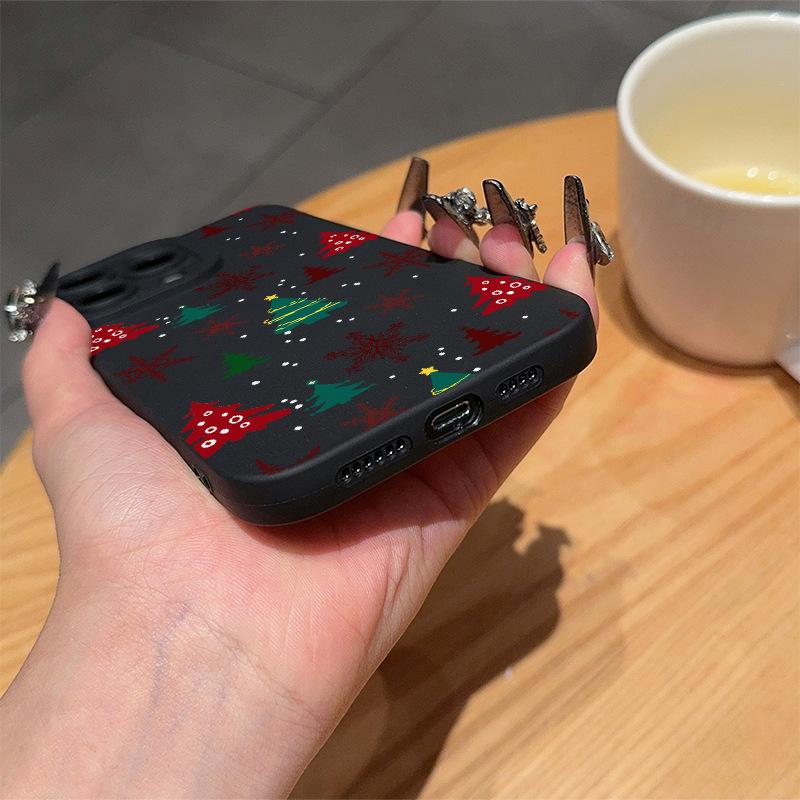 Colorful Christmas Tree Snowflakes Print Case for iPhone 16 15 14 11 13 12 Pro Max iPhone 16E 7 8 Plus SE Winter Pattern Shockproof Soft Phone Cover