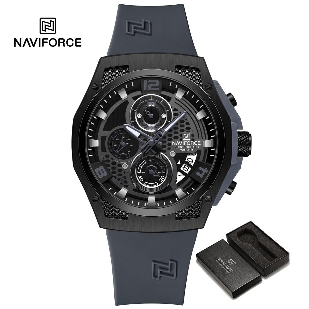 Naviforce Мужские повседневные спортивные резиновые часы кварцевый хронограф водонепроницаемые светящиеся модные часы NF8051T