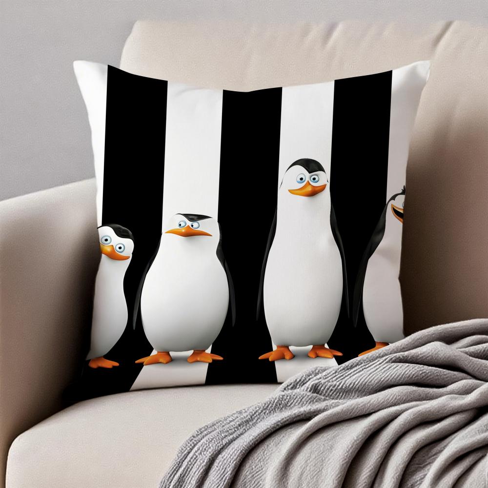 tThe Penguins of Madagascares Cushion Cover Pillowcase Antidustmite Invisible Zipper Short Plush Sofa Cushion