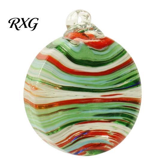 Durable Hanging Ornament for Balcony Hand-Blown Glass Round Disc Ornament, Christmas Tree Decoration with Unique Patterned Hemp Rope Outdoor