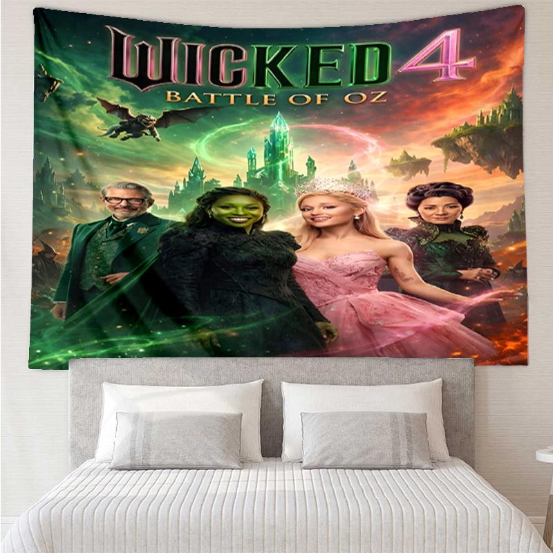 Wicked Print Tapestry, Backdrop, Easy Setup, Ideal for Bedroom, Office & Living Room, with Aesthetic Wall Hanging Decor.