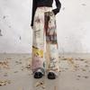 unifree Women's Retro Graffiti Wide-Leg Casual Pants