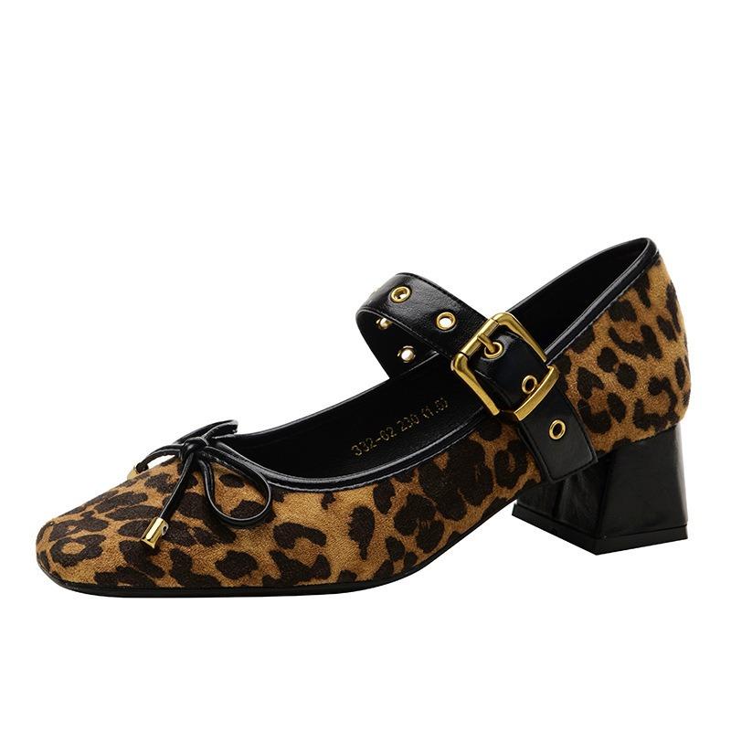 Мода Мода Женские Туфли на Высоком Каблуке 2025 Высокое Качество Квадратный Носок Мэри Джейн Бант Пряжка Платье Вечеринка Лодочки Женская Обувь Лолита Балетки