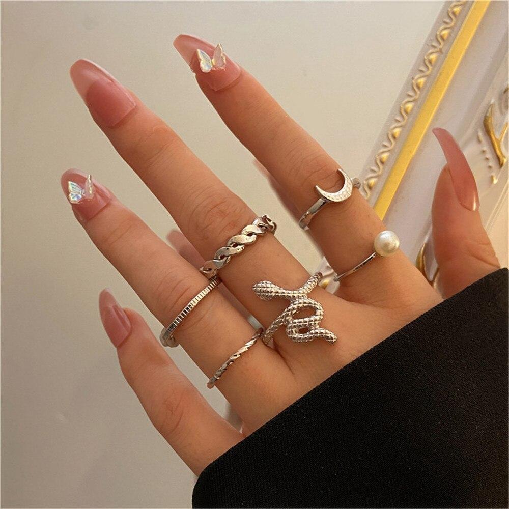 iF ME Punk Vintage Silver Color Poker Billiards Ring Set for Women Gothic Heart Anillos Hip Hop Y2k Korean Fashion Male Gift Jewelry