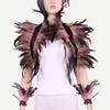 1 Set Fake Collar with Wrist Ring Gothic Style Feather Shawl Imitation Feather Hollow Out Lace Unisex Model