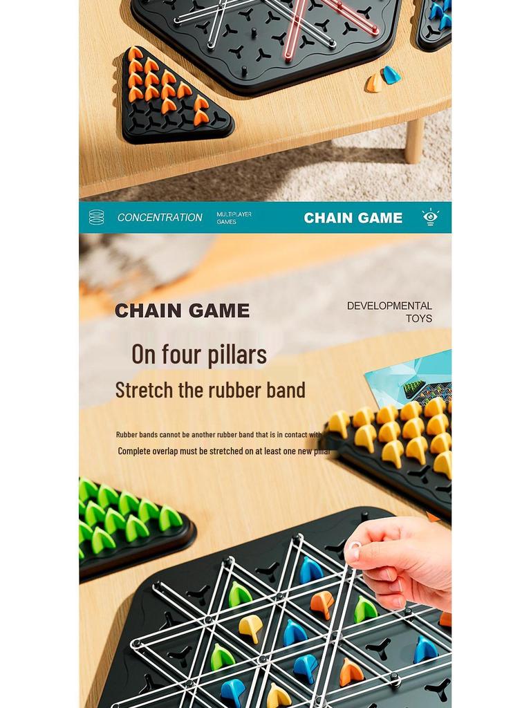 Children's Chain Tic-Tac-Toe Interactive Rubber Band Game: Two-Player Strategy and Thinking Toy