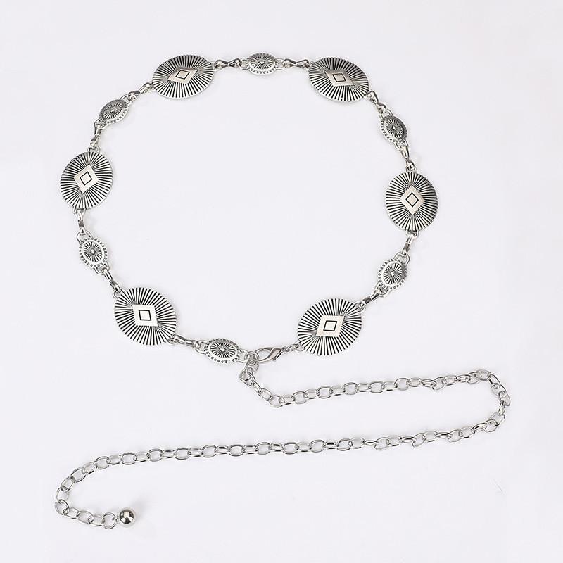 Womens Metal Waist Chain With Artistic Engraving For Multiseason Casual Wear