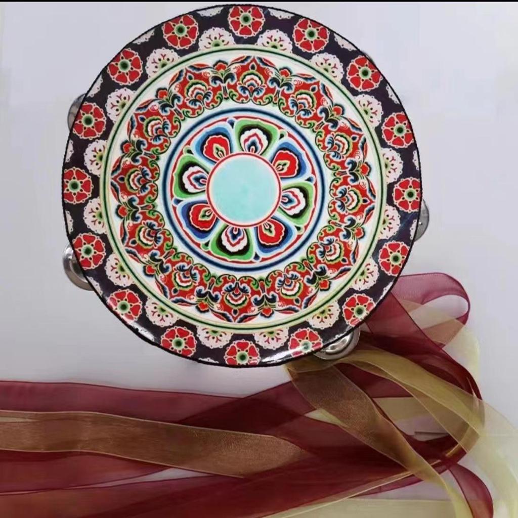 6" & 7" Uyghur Ribbon Tambourine Hand Drum for Dunhuang Apsara Dance