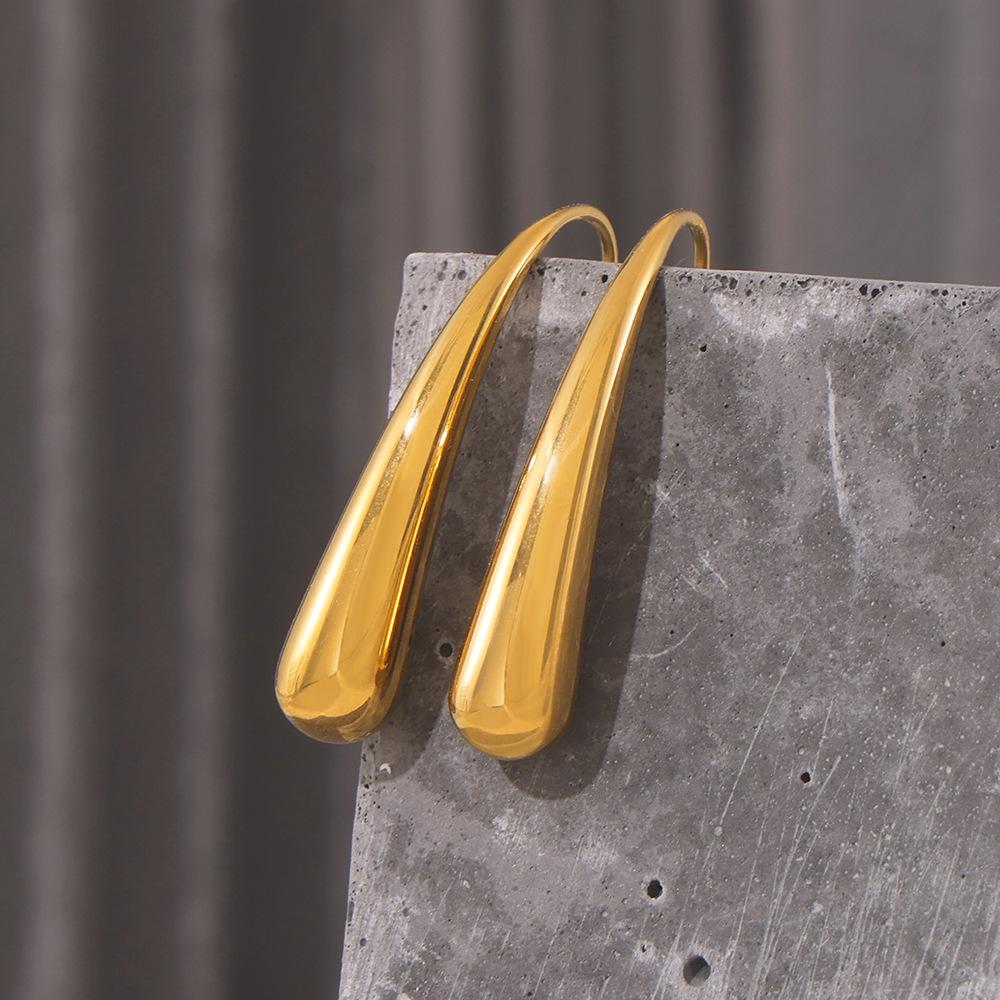 French Small and Delicate Water Drop Earrings for Women, Titanium Steel Plated 18k Real Gold Simple Ear Jewelry