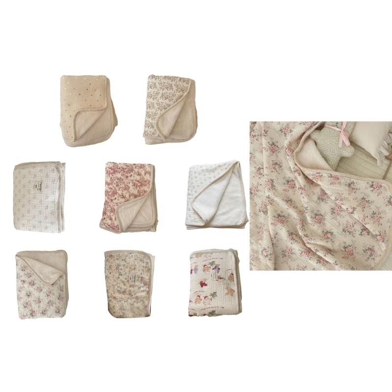 Двусторонний принт Хлопковое одеяло с крючком и фестончатым краем Универсальное двухслойное одеяло Теплое для младенцев и взрослых