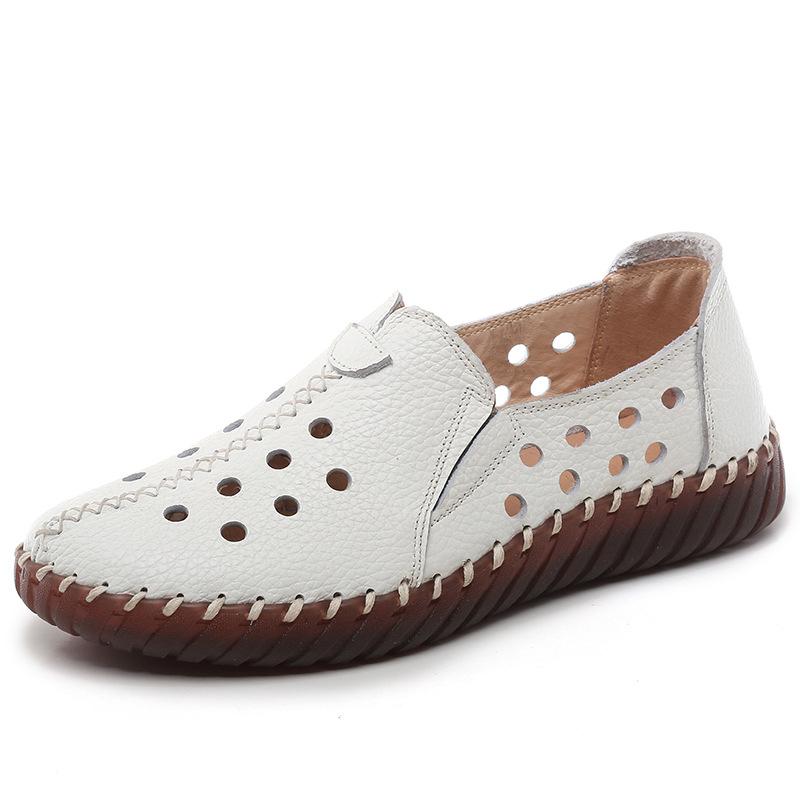 Ортопедические сандалии из натуральной кожи женские плоские слипоны с круглым носком мягкая дышащая нескользящая обувь для ходьбы с хорошим сводом стопы