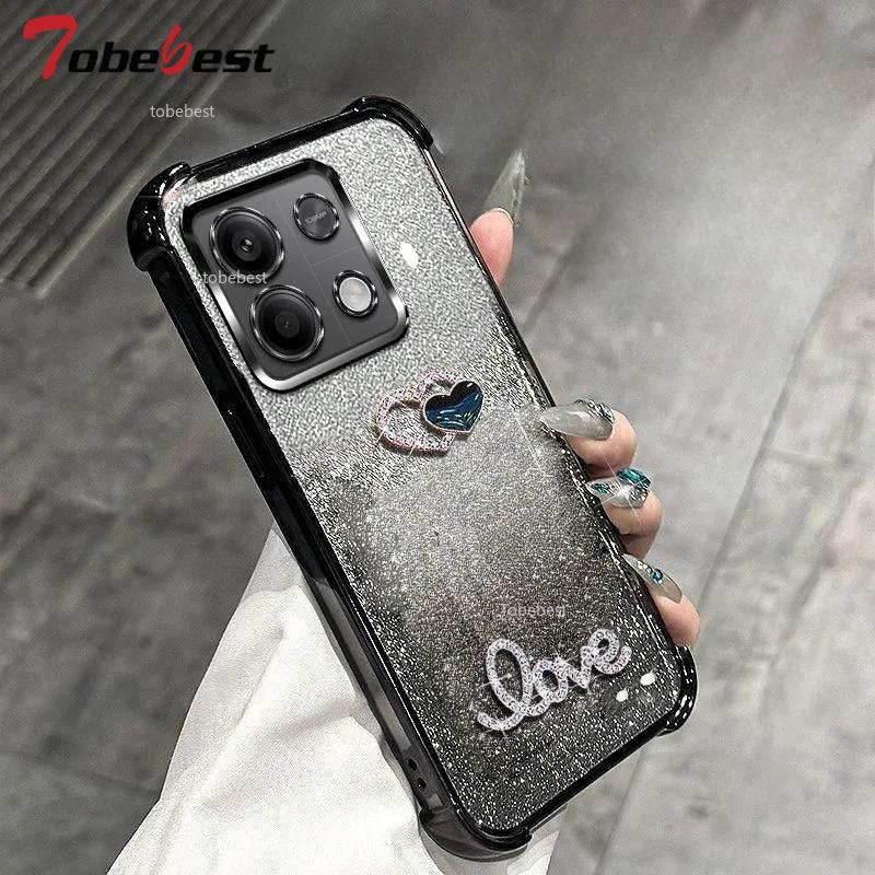 3D Любовь Противоударный Блестящий Гальванизированный Силиконовый Чехол для Xiaomi Redmi Note 13 Pro Plus 13C 13R 4G 5G Мягкая Задняя Крышка