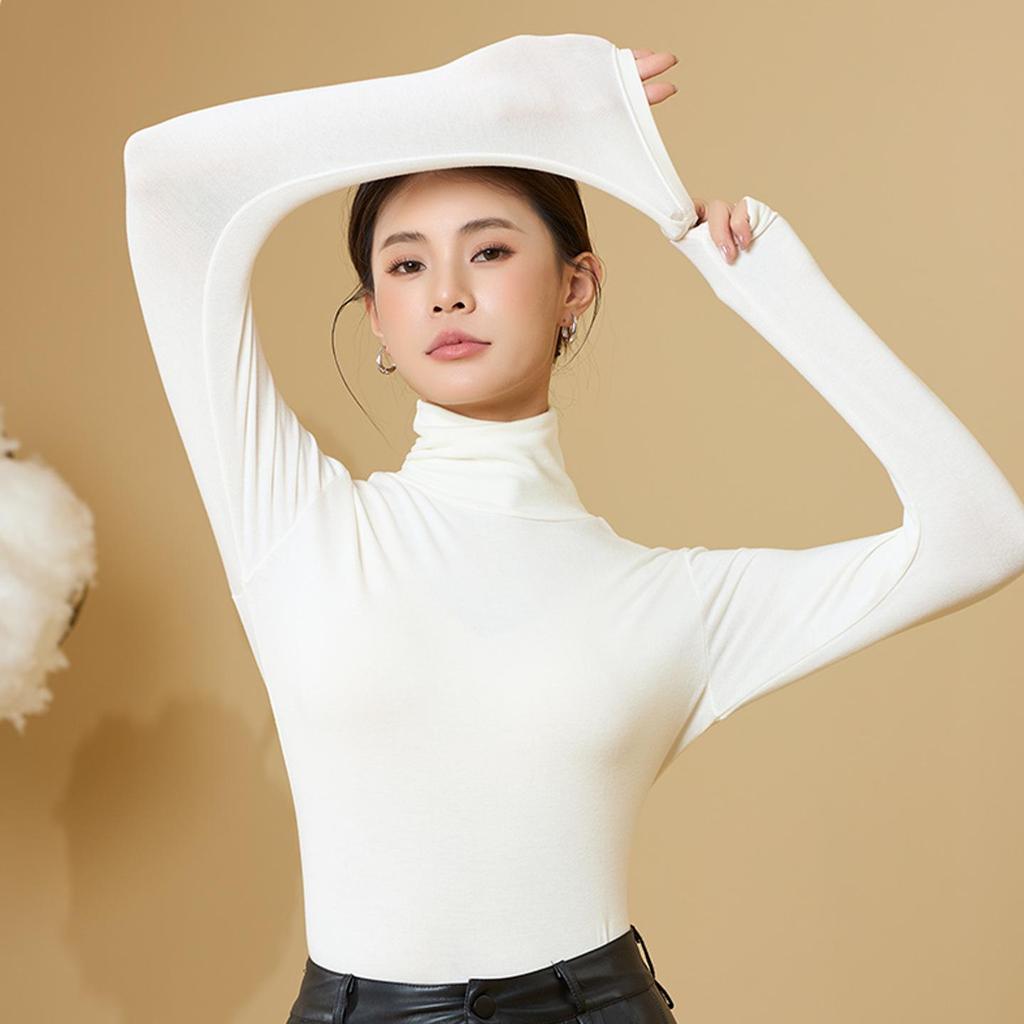 Women's Turtleneck Base Layer: Tencel Wool, Slim Fit, High Elasticity, Long Sleeve, Warm Autumn-Winter Top