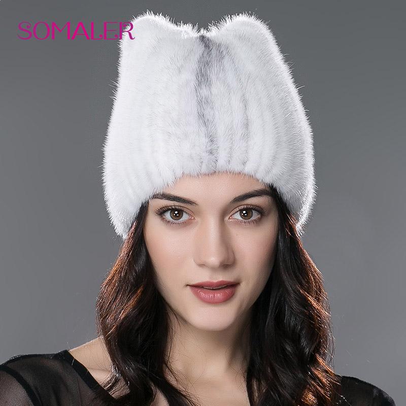 SOMALER Стильная женская вязаная шапка из натурального меха с подкладкой