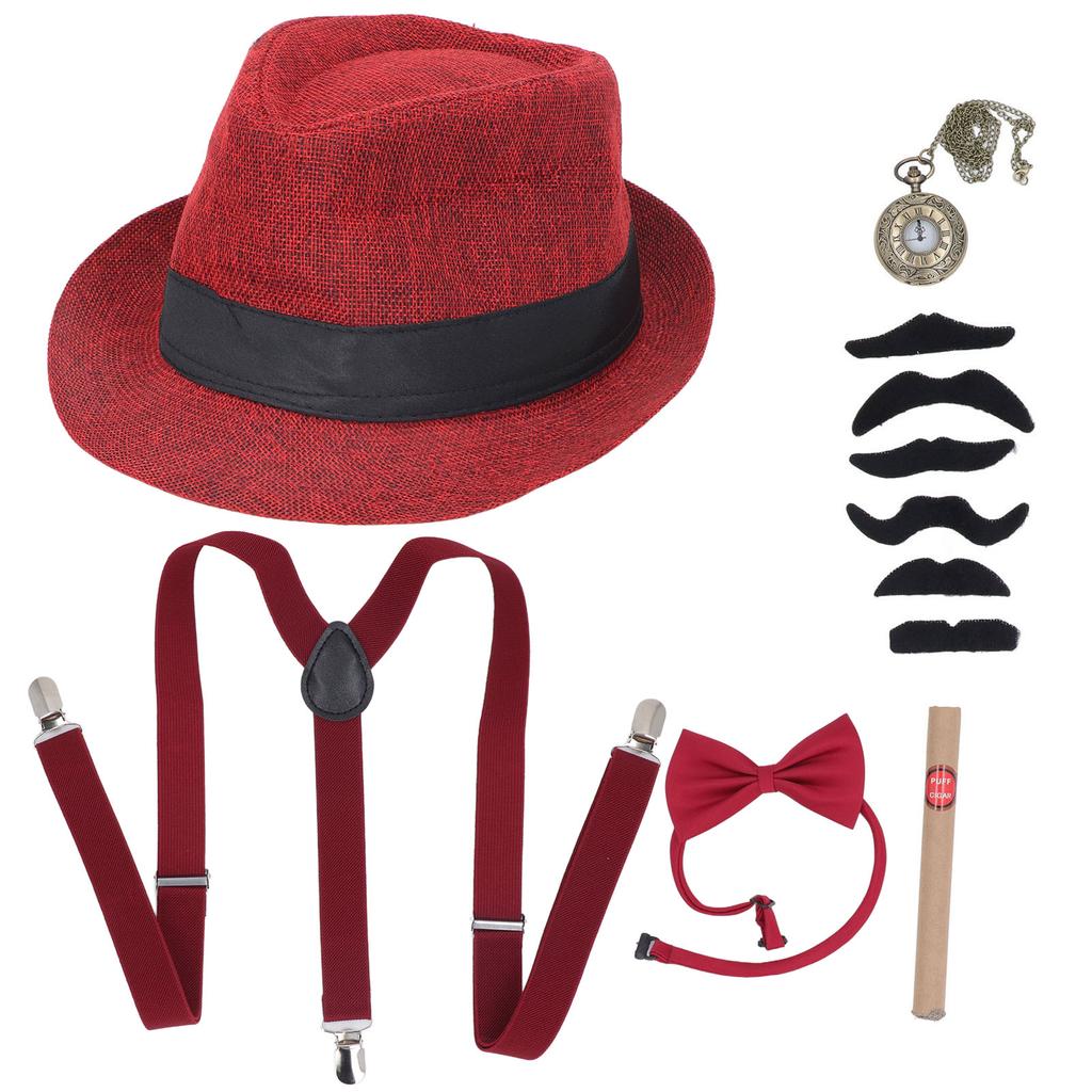 Костюм дедушки 1920-х годов, комплект со шляпой, карманными часами, поддельными сигарами, подтяжками, бородой, галстуком-бабочкой, 100 дней