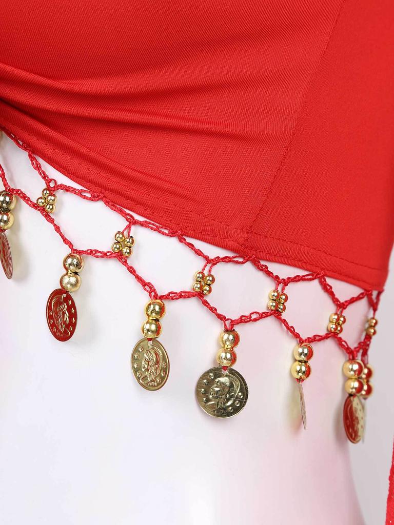 Женский костюм для танца живота, кружевной лоскутный топ с расклешенными рукавами, колокольчиком и кисточкой, шаль на шнуровке, укороченный топ, кардиган