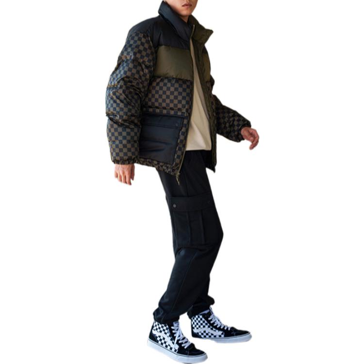 Vans FW22 Логотип Печать Сетка Оверсайз Карман Молния Пуховик Унисекс Верхняя одежда Зеленый Клетчатый VN00090SBSZ