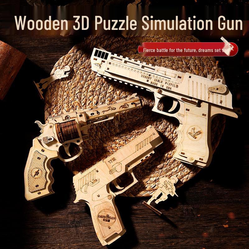 Wooden Desert Eagle 3D Puzzle Model - Rubber Band Gun Building Blocks Educational Toy