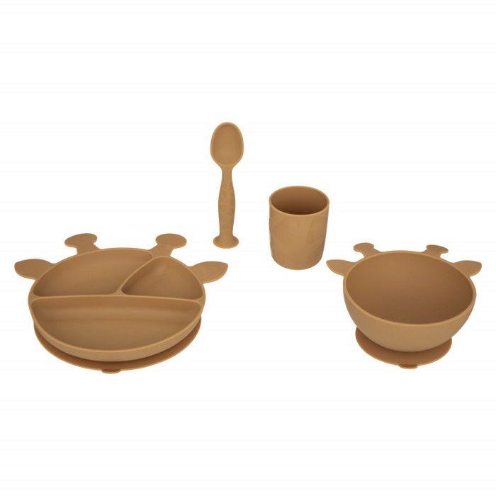 Ensemble 4 pièces repas silicone "Girafe" pour bébé Atmosphera - -