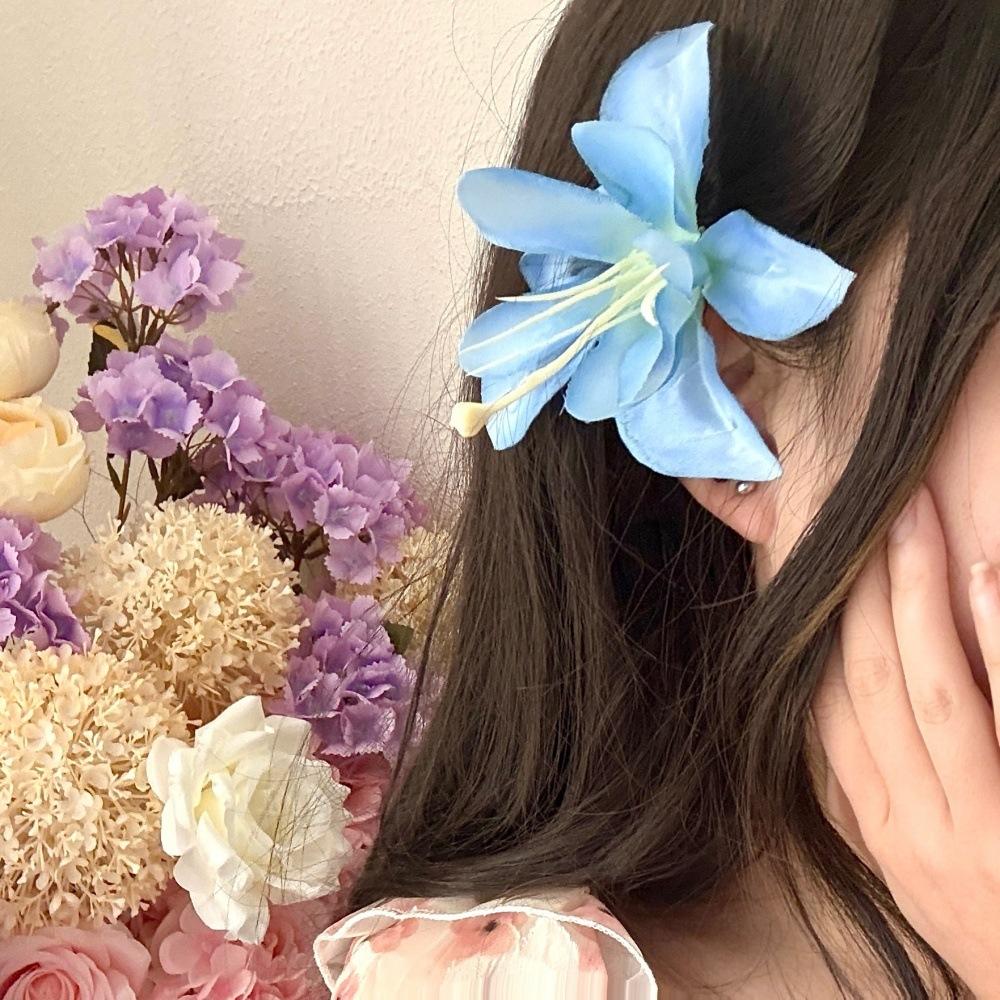 Hawaiian Flower Hair Clip/Claw for Women Artificial Floral Shark Clip Lily Barrettes Hairpin Accessories Vacation Beach Gifts