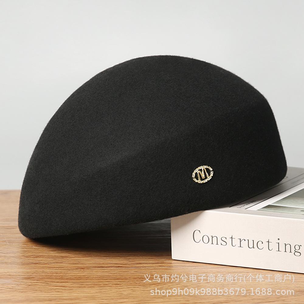 Autumn and winter new metal standard wool beret women's retro versatile temperament elegant face little mother painter hat