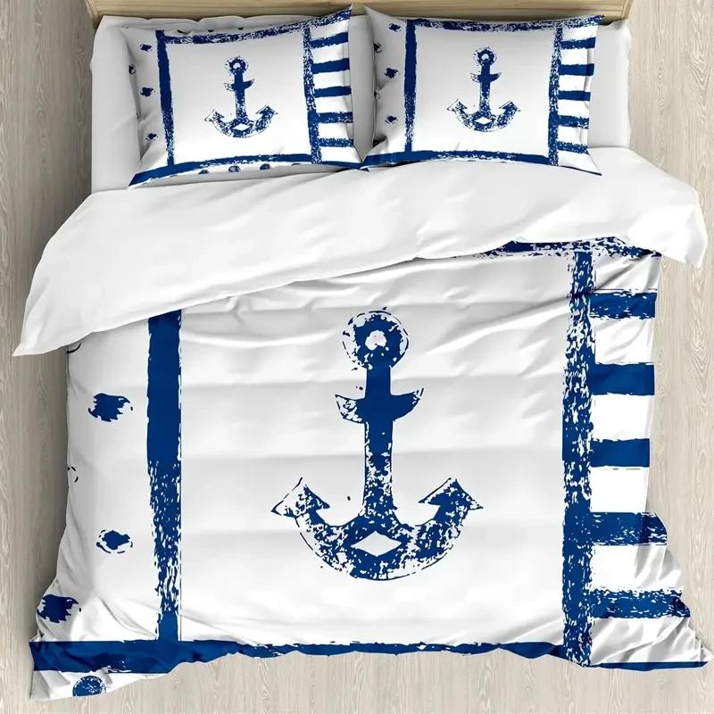 Комплект постельного белья с рисунком якоря, Подходящий для всех сезонов Комплект постельного белья с 3D-печатью, Мягкий и удобный комплект постельного белья для детей и взрослых