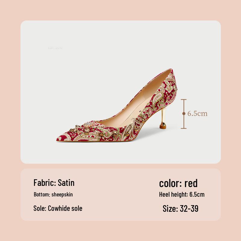 Красные свадебные туфли на высоком каблуке Xiuhe 2025 - Туфли для тоста на китайскую свадьбу с шипами