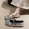 2024 Новые модные резиновые туфли на плоской подошве, однотонные женские туфли без застежек, низкие, новый стиль, квадратные, со стразами, Рим