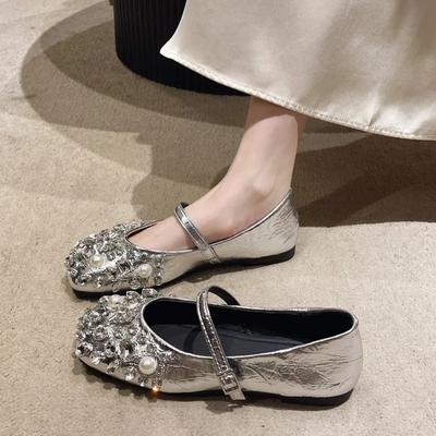 2024 Новые модные резиновые туфли на плоской подошве, однотонные женские туфли без застежек, низкие, новый стиль, квадратные, со стразами, Рим