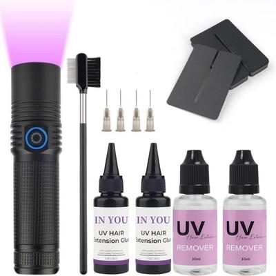 Быстрый УФ-набор для волос 5с: Лампа высокой мощности + Защита и Клей 30 г/Средство для снятия 30 мл, Невидимые надежные соединения для профессионального и DIY салонного использования