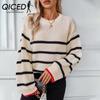 Contrast Color Striped Pullover Sweater for Women Autumn-winter Casual Long-sleeved Knitwear for Women