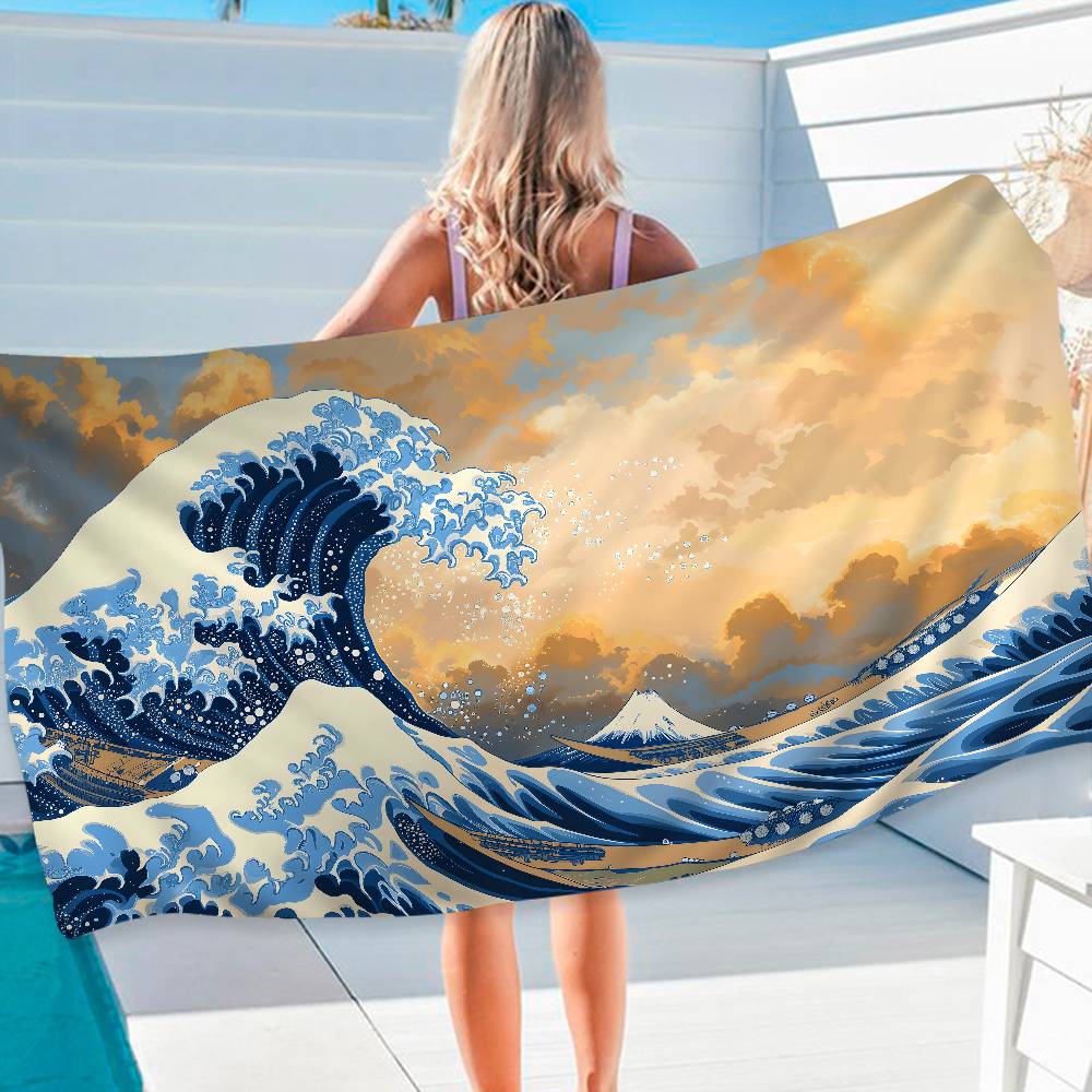 Black Wave Big Microfiber Beach Towels Quick Dry Towel Sand Beach Towels Pool Towel for Travel Swim Pool Yoga